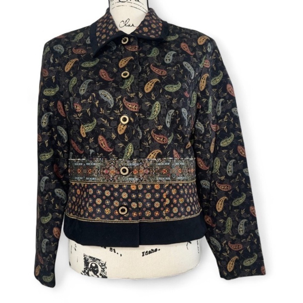 Howard Wolf Dallas Vintage‎ Paisley Beaded Waist Button Front Jacket Women's 6